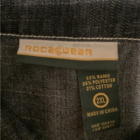 Rocawear vintage men size 4x snap front yellow white stitching denim jacket - Picture 6 of 11